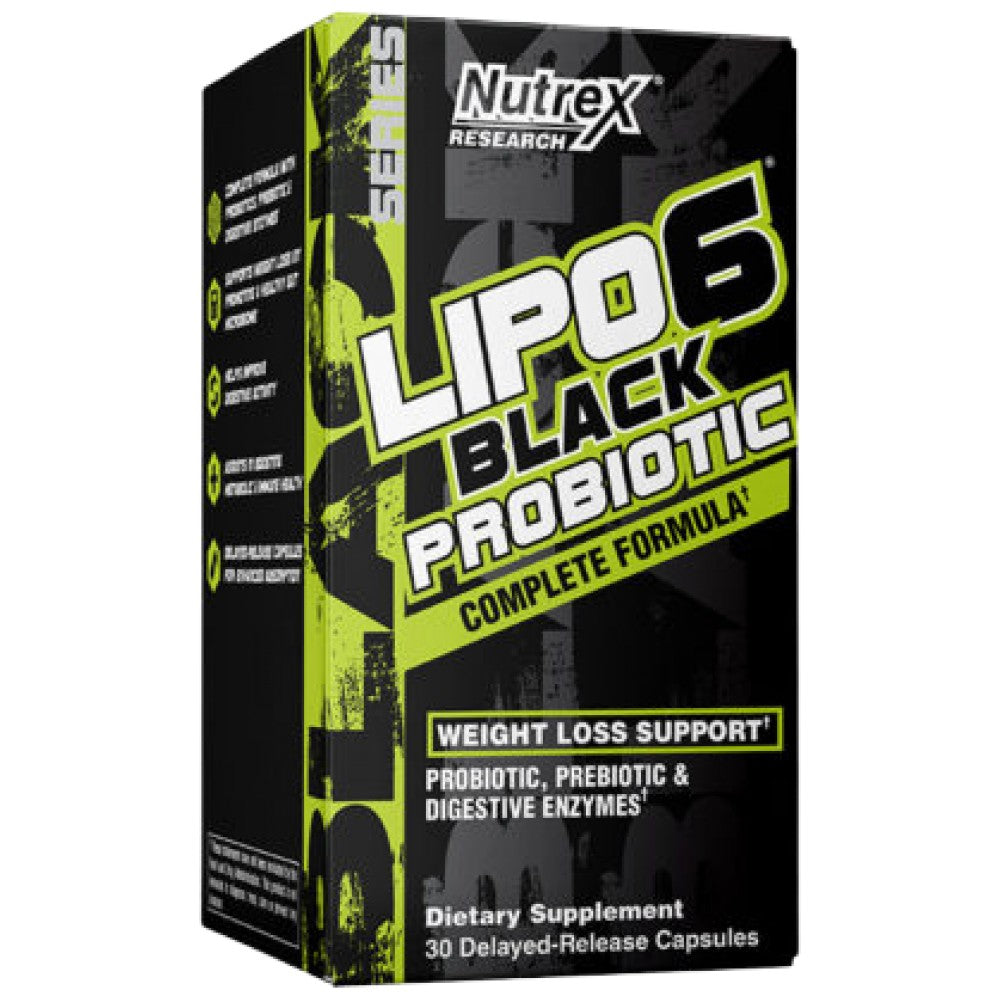 Lipo 6 Črni probiotik | Izpolnite formulo s prebiotičnimi + prebavnimi encimi - 30 kapsul
