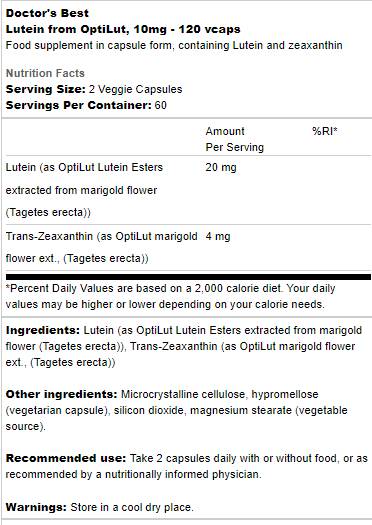 Lutein 10 mg | Iz Optilut - 120 kapsul