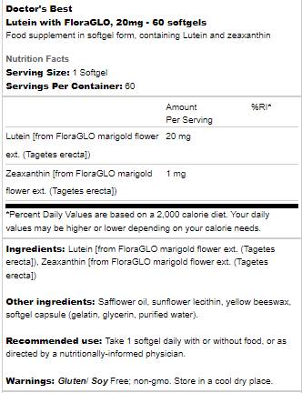 Lutein 20 mg | S floglo - 60 gel kapsul