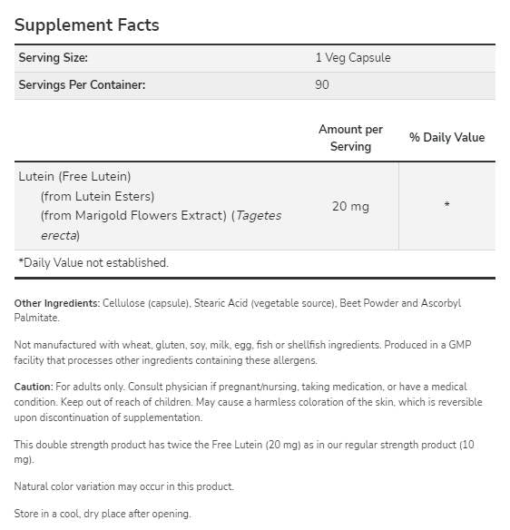 Lutein estri 20 mg | Dvojna trdnost - 90 kapsul