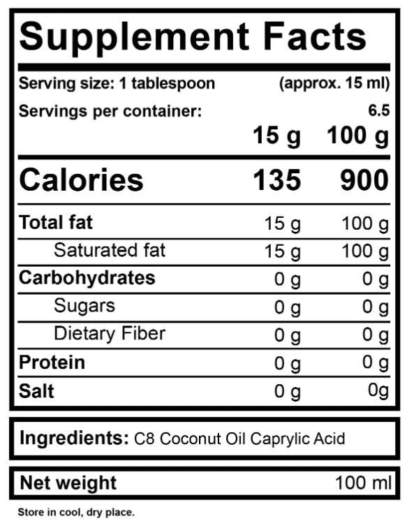 MCT olje 100% tekočina C8 - 100 ml