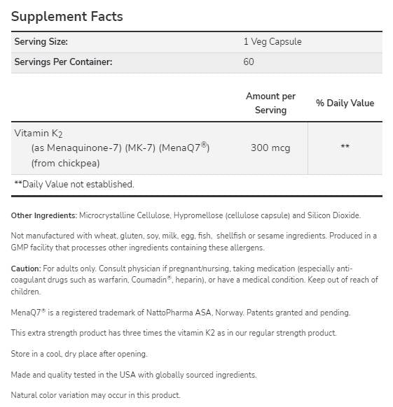 MK-7 Vitamin K-2 300 mcg | Dodatna moč MENAQ7® - 60 kapsul