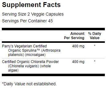 Izdelana z organsko spirulino in Chlorella 400 mg 90 kapsul