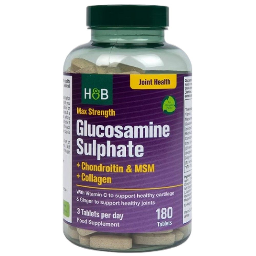Največja moč glukozamina sulfata | Plus hondroitin, MSM in kolagen - 180 tablet