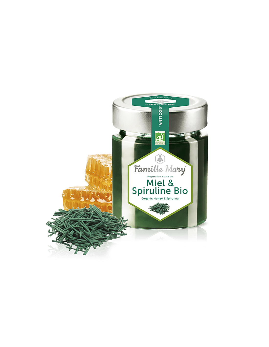 Miel & Spirulin Bio / Bio Acacia Honey + Spirulina, 170 G Famille Mary