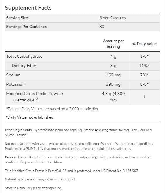 Spremenjeni citrusi pektin 800 mg | Pectasol -C® - 180 kapsul