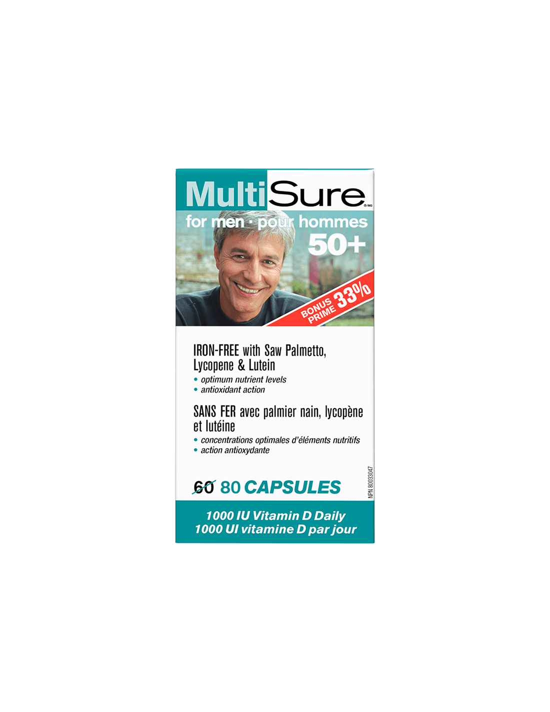 Multisure® Men 50+ / Multivitamini za moške 50+ (z luteinom, lycopenom in žago Palmetto), 80 kapsul