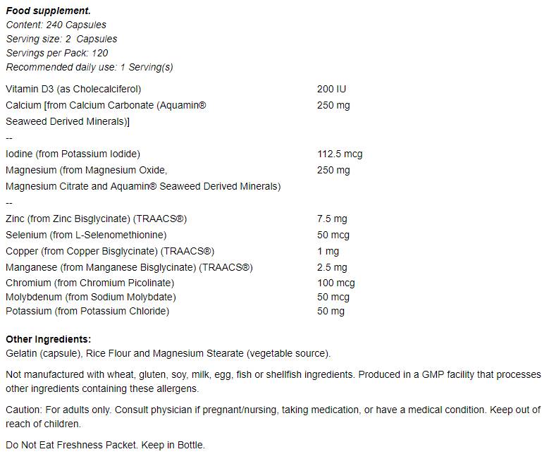 Celoten spekter mineralni kape - 240 kapsul