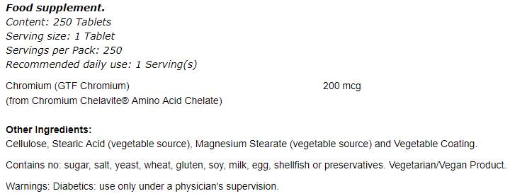 GTF krom 200 mcg - 250 tablet