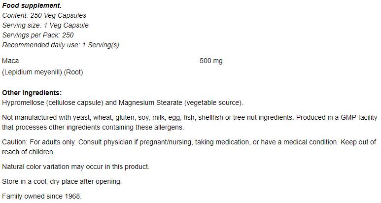 Maca 500 mg - 250 kapsul