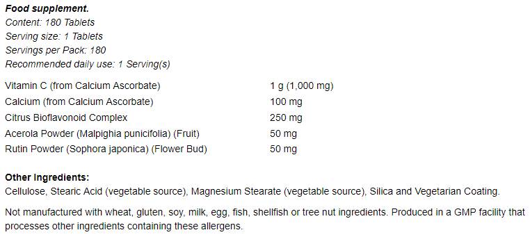 Kompleks vitamina C -1000 - puferiran s 250 mg bioflavonoidov - 180 tablet
