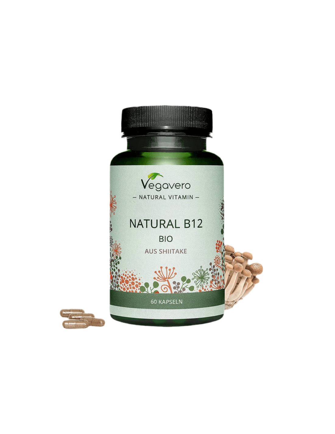 Natural B12 BIO aus Shiitake/ Vitamin B12 (iz organskih medicinskih gob shiitake), 60 kapsul, 100% vegansko <tc>Vegavero</tc>