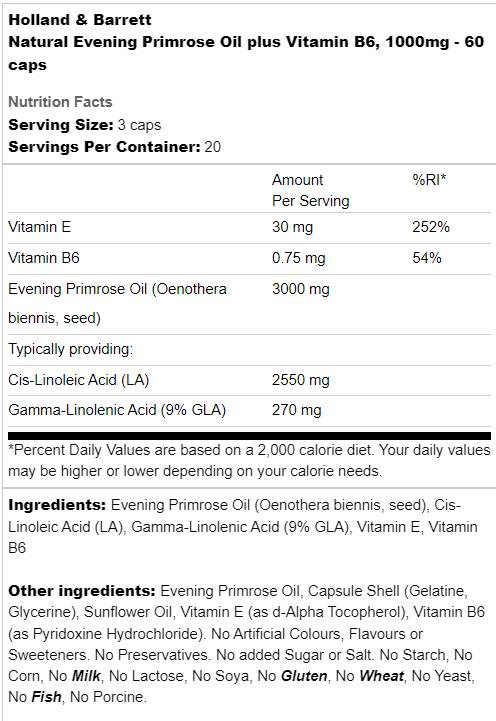 Naravni večerni primrose olje 1000 mg | Plus vitamin B6 - 60 kapsul