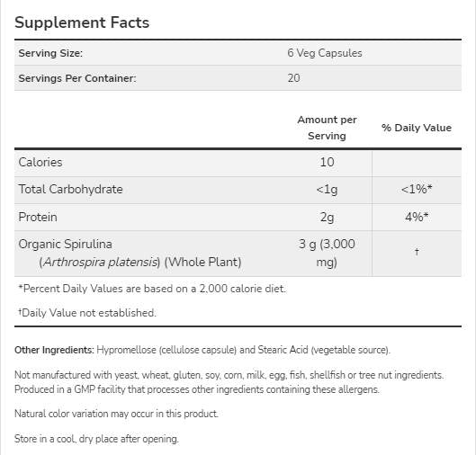 Natural Spirulina 500 mg - 120 kapsul