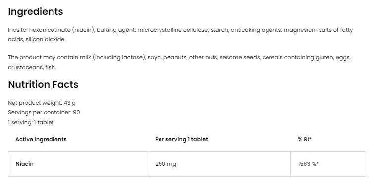 Niacin 250 | 90 tablet brez voh