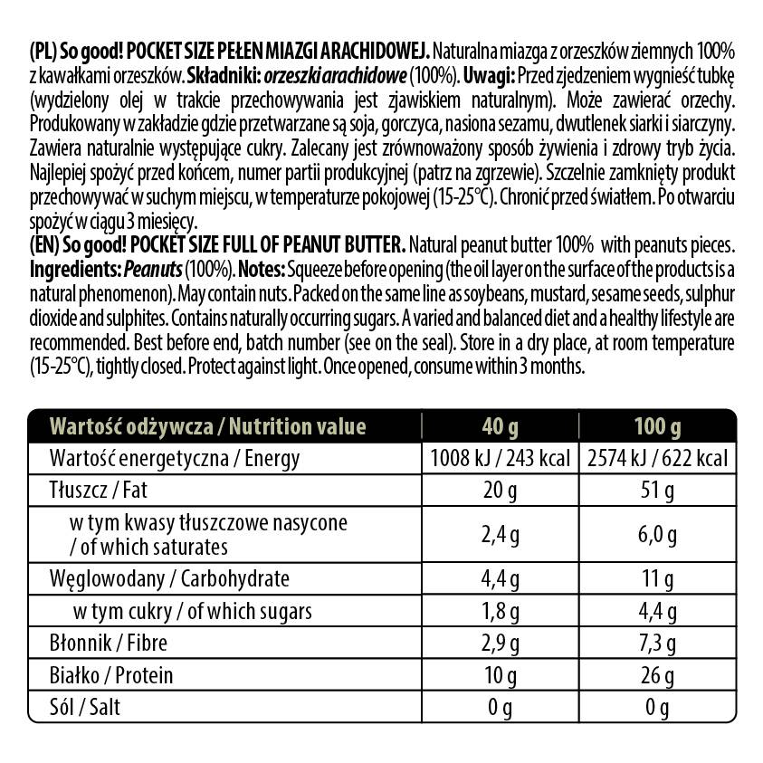 Velikost žepa / polna paste arašidovega masla / hrustljavih 40 gramov