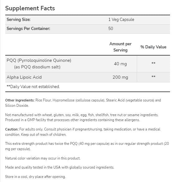 PQQ 40mg dodatna moč | z alfa lipojsko kislino 200 mg - 50 kapsul