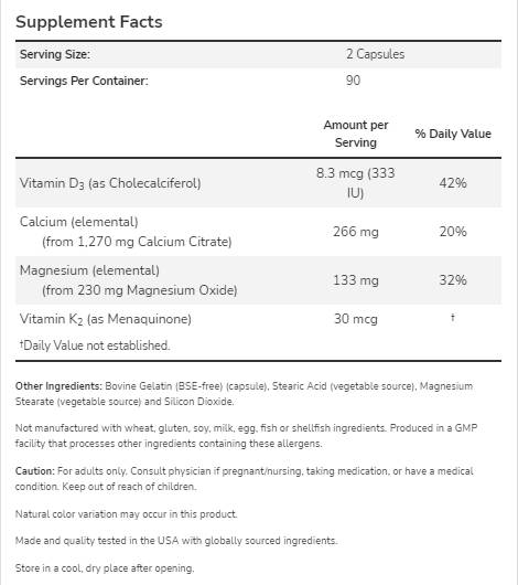 Cal-mag dk | Kalcij, magnezij, vitamin D3 + K2 - 180