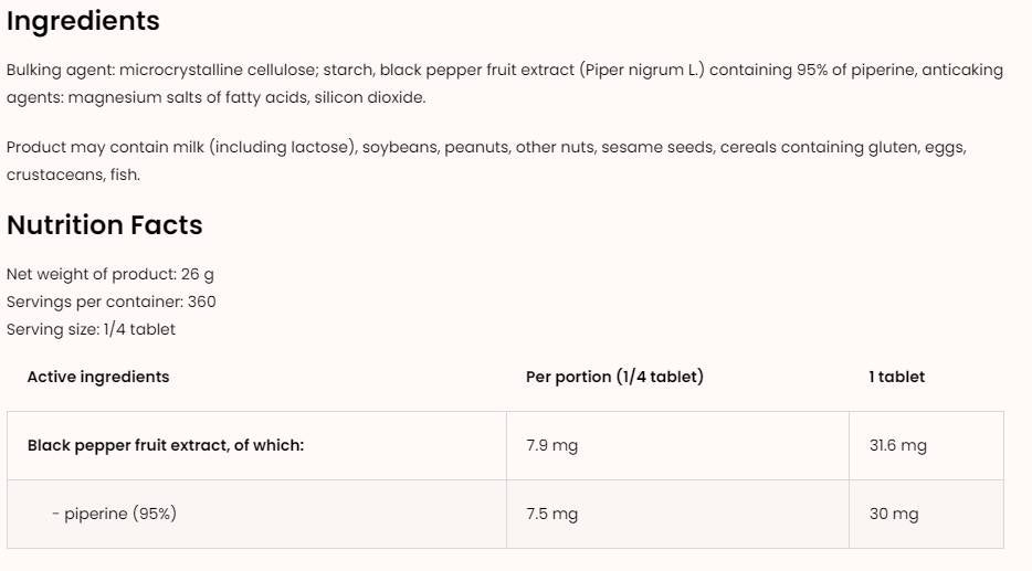 Piperina 30 max 90 tablet