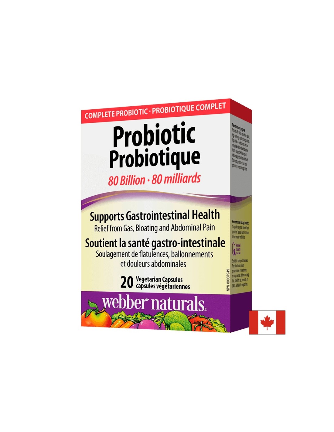 Probiotik 80 milijard / Probiotik, 80 milijard aktivnih probiotikov, 20 kapsul <tc>Webber Naturals</tc>