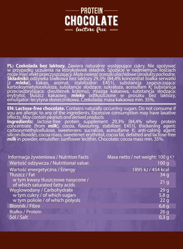 Beljakovinska čokolada | Brez laktoze - 100 gramov