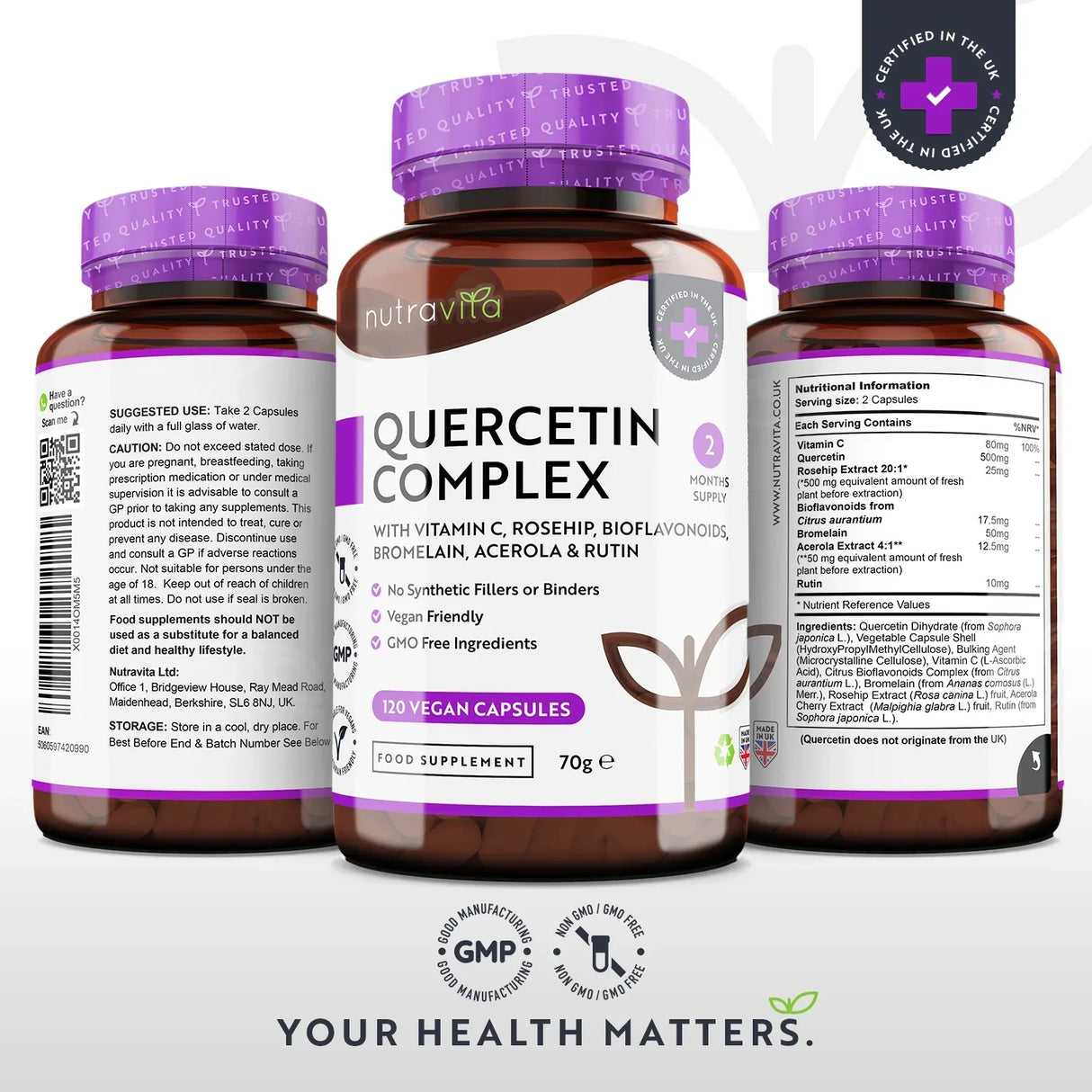 Kvercetinski kompleks z bromelainom 120 V kapsul. <tc>Nutravita</tc>