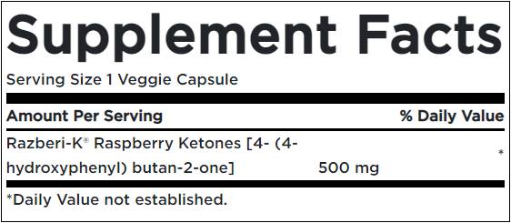 Razberi -K 500 mg / največja trdnost malinov ketoni - 60 kapsul