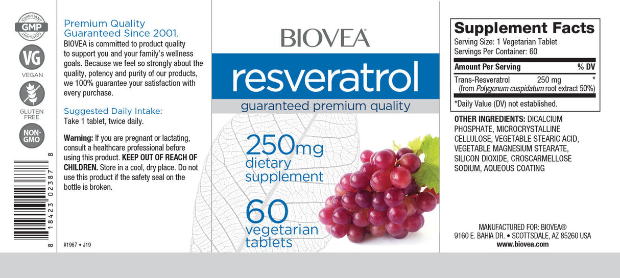 Resveratrol 250 mg / 60 zavihkov