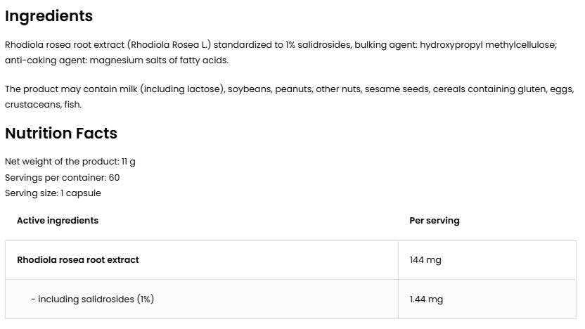 Rhodiola rosea 144 mg | Vege - 60 kapsul