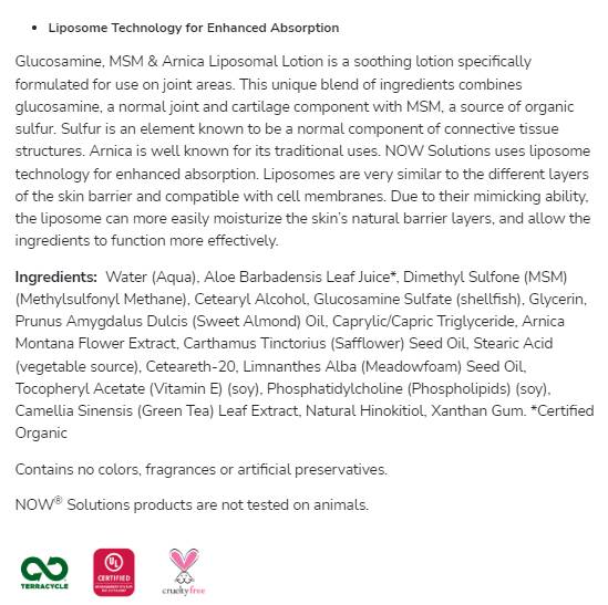 Losjon za glukozamin, MSM in Arnica - 237 ml