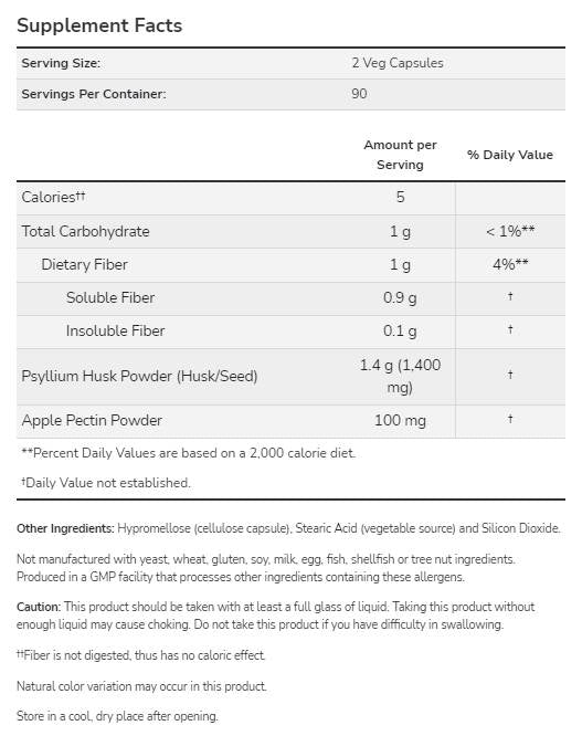 Psyllium Husk 700 mg | z jabolčnim pektinom - 360 kapsul