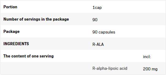 R-ala | R -alfa lipojska kislina 200 mg - 90 kapsul