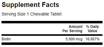 Sublinglual Biotin 5000 mcg 60 žvečilnih tablet