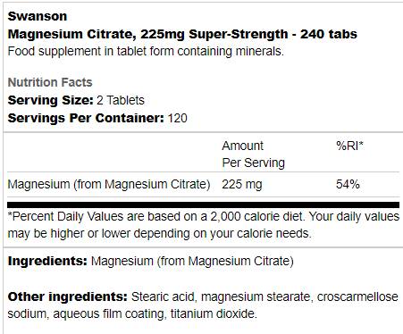 Super trdni magnezijev citrat 225 mg 240 tablete
