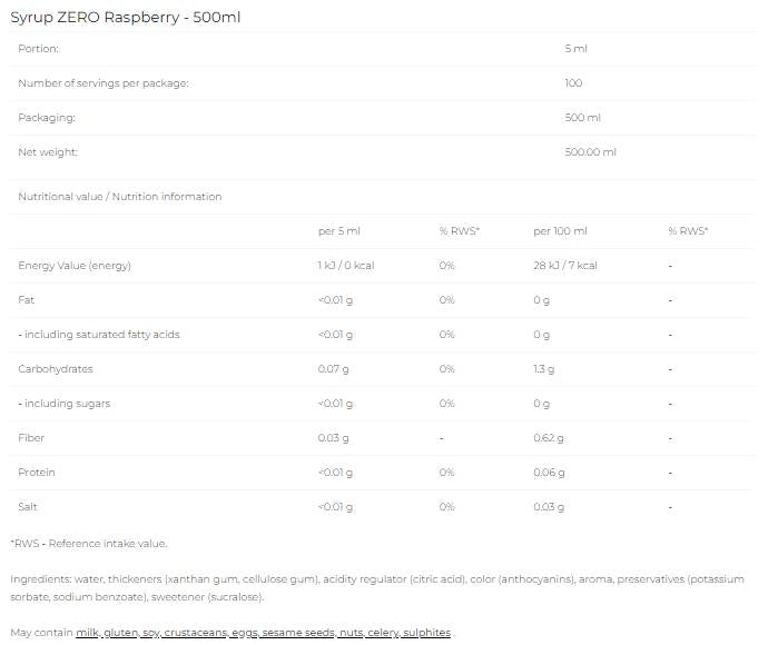 Sirup nič - malina - 500 ml