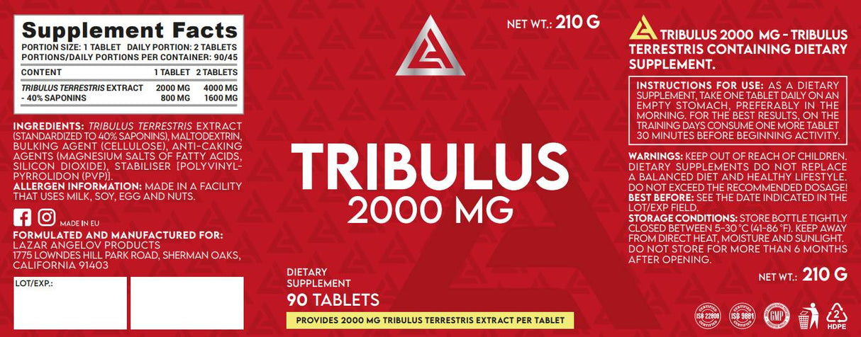 Tribulus 2000 mg | Mega odmerek Tribulus Terrestris Extract - 90 tablet