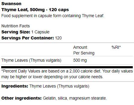 Timijanski list 500 mg 120 kapsul