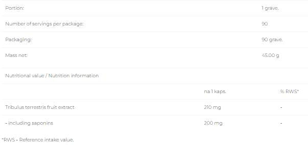 Tribulus terestris 210 mg - 90 kapsul