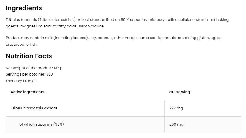 Tribulus Terrestris 90 | Vege 360 tablet
