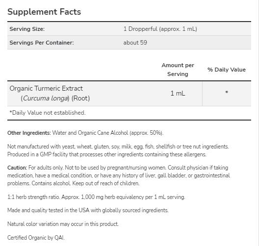 Kurkuma izvleček tekočine | Certificirani organski - 59 ml