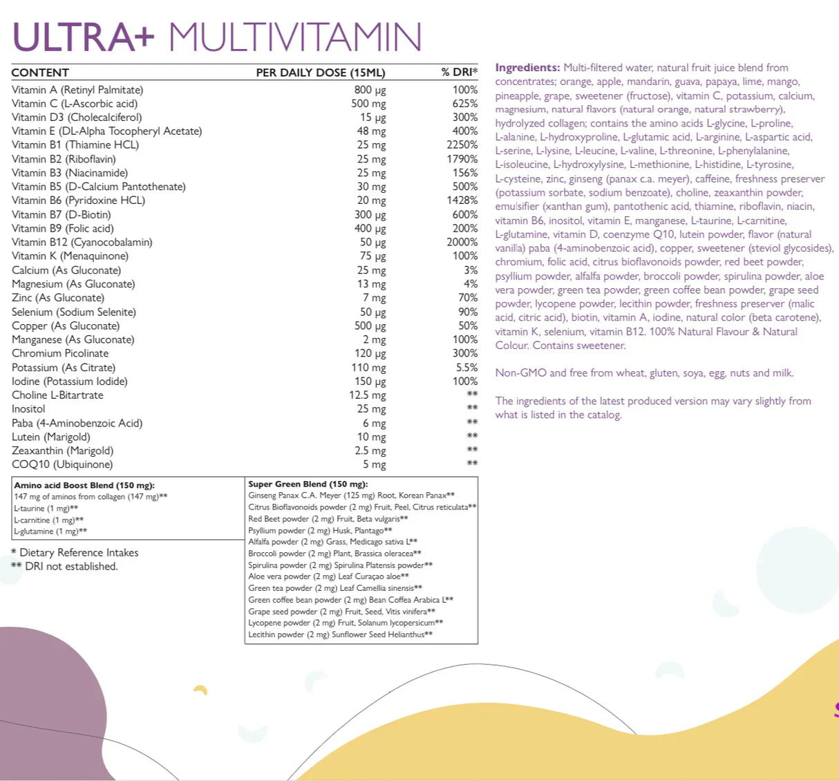 Ultra + - Vitamini + minerali + zelena zmes + kolagen /500 ml /