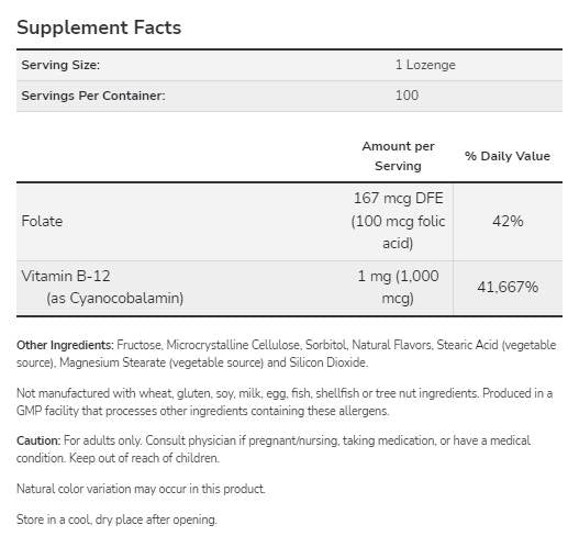 Vitamin B-12 1000 mcg | s folno kislino - 250 podjezičnih tablet