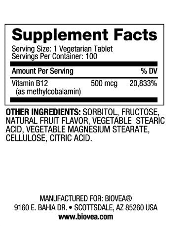 Vitamin B12 500 metilkobalamin hitro raztopljen / 100 jezičkov