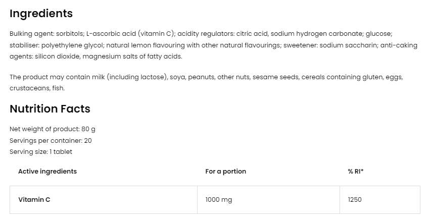 Vitamin C 1000 mg / Effervescent 20 topnih tablet