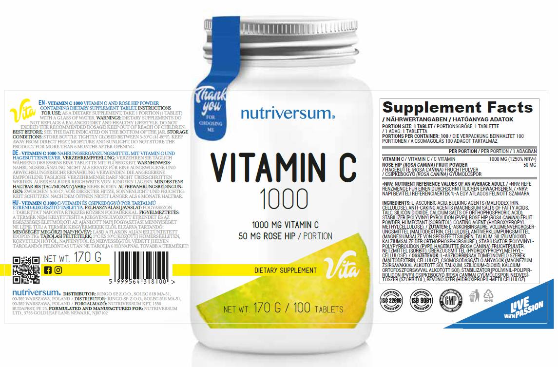 Vitamin C 1000 | z boki z vrtnicami - 100 tablet