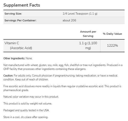 Vitamin C | Askorbinska kislina - farmacevtska ocena - 454 gramov