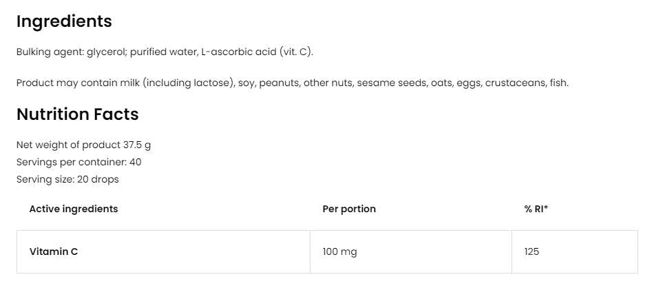 Vitamin c / tekočina pade 30 ml