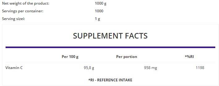 Vitamin C v prahu / aromatiziran 1000 gramov