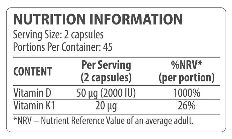 Kapsule vitamina D3 + K1 90