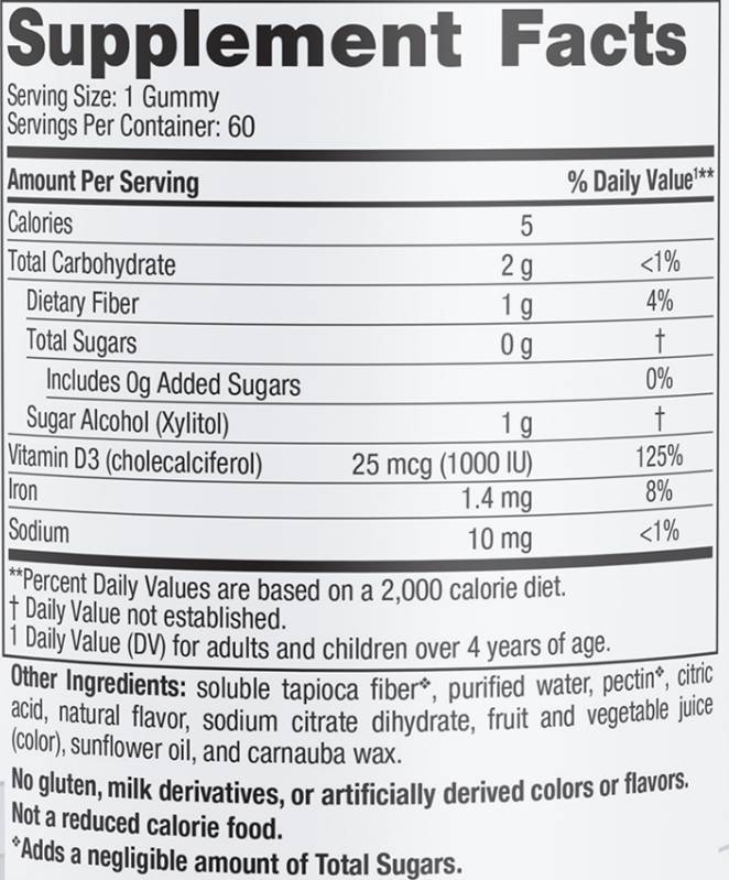 Vitamin D3 nič sladkorja 1000 iu - 60 gumij
